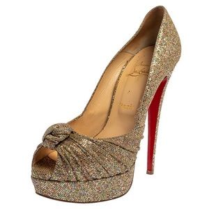 Metallic Gold Glitter Fabric Knotted Peep Toe
